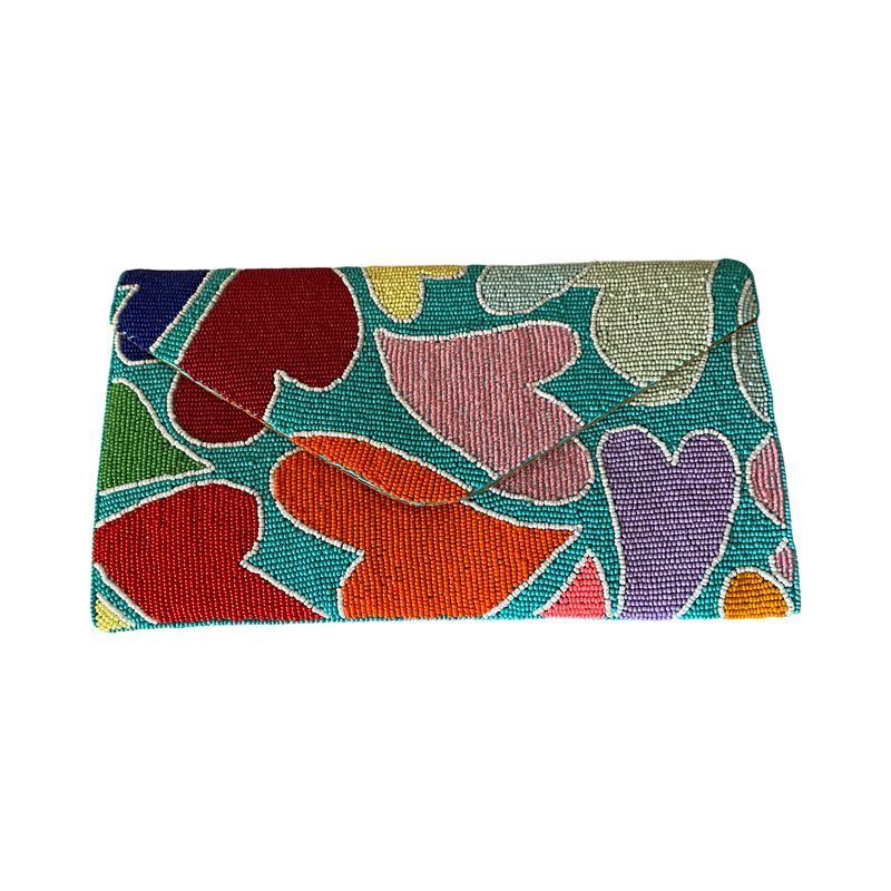 My Heart- Multi Color Hearts Beaded Clutch