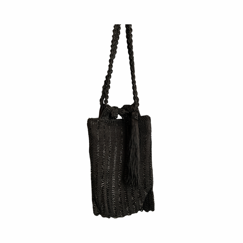 Black Crocket Beaded Tassell Bag